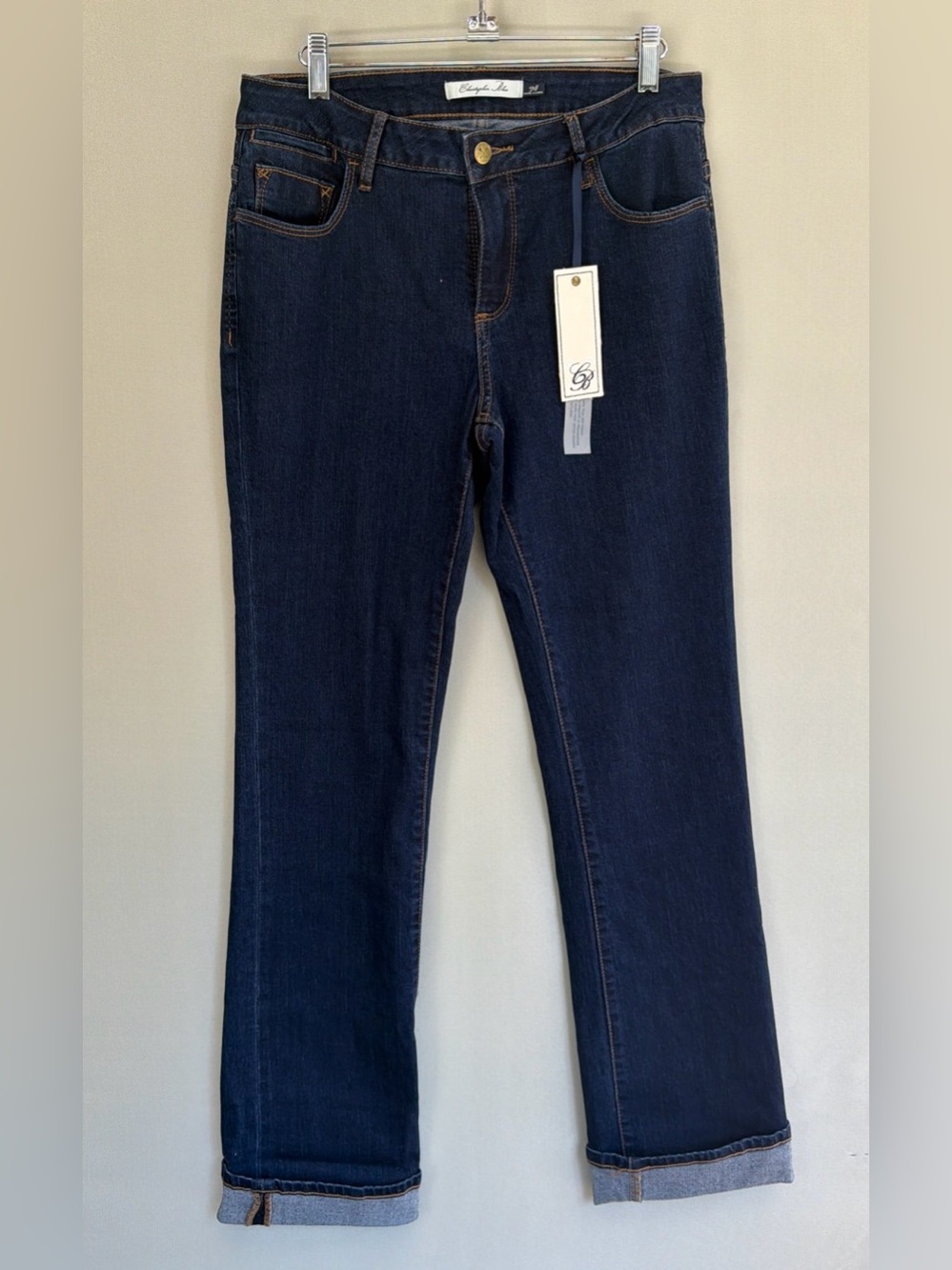 Christopher Blue NWT Dark Wash Stretch Jeans Cuffed Hem Women’s 8